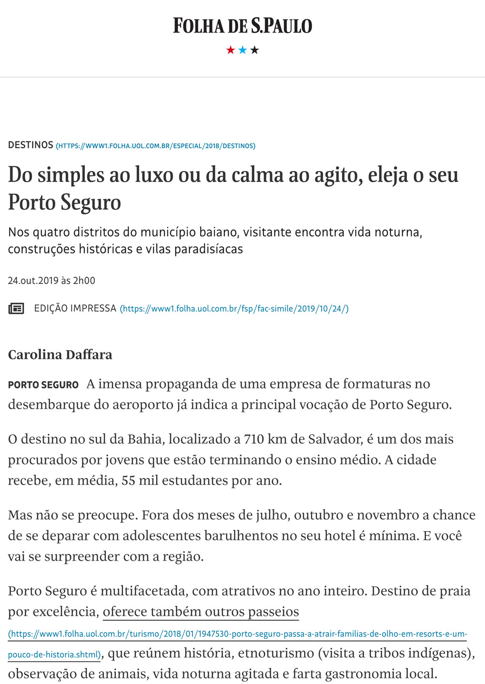 Folha de São Paulo - 24/10/2019