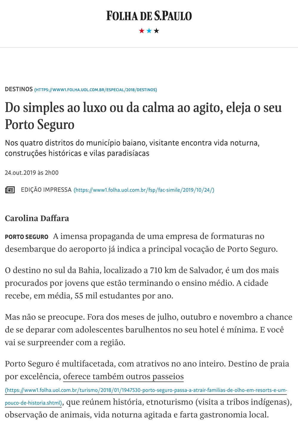 Folha de São Paulo - 24/10/2019